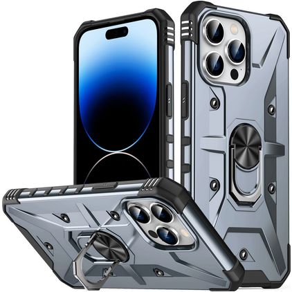 Mobigear Armor Ring iPhone 14 Pro Max Hoesje Hardcase Backcover Shockproof met Ringhouder - Grijs
