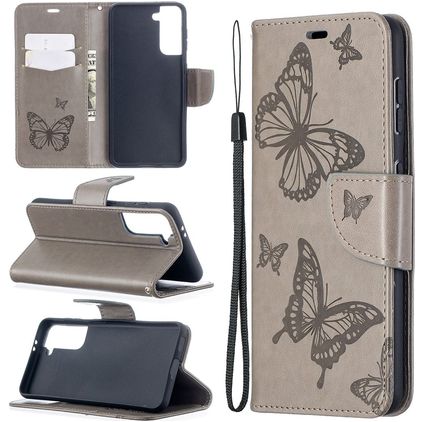 Mobigear Butterfly Samsung Galaxy S21 Hoesje Bookcase Portemonnee - Grijs