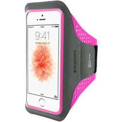 Mobiparts Comfort Fit Telefoonhouder Hardlopen iPhone SE (2016) Sport Hoesje Neopreen Sportarmband - Neon Pink