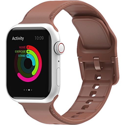 Mobigear Dashed Siliconen Apple Watch Bandje Gespsluiting - 49/46/45/44 mm - Bruin