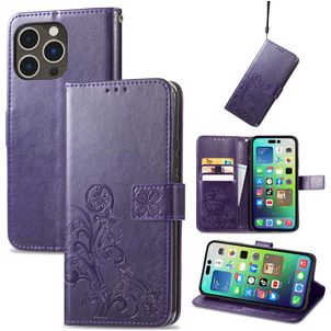 Mobigear Clover iPhone 15 Pro Max Hoesje Bookcase Portemonnee - Paars