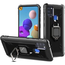 Mobigear Armor Ring Samsung Galaxy A21s Hoesje Hardcase Backcover Shockproof met Ringhouder - Zwart