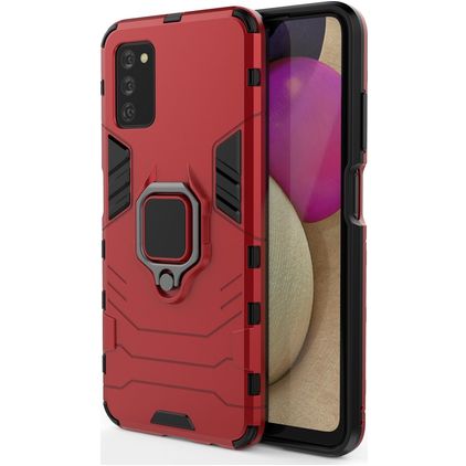 Mobigear Armor Ring Samsung Galaxy A03s Hoesje Hardcase Backcover Shockproof met Ringhouder - Rood