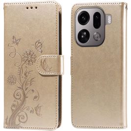 Mobigear Flowers OPPO Find X9 Pro Hoesje Bookcase Portemonnee - Goud