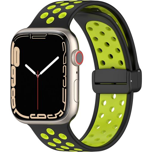 Mobigear Sport Plus Mag Siliconen Apple Watch Bandje Magneetsluiting - 42/41/40/38 mm - Zwart / Groen