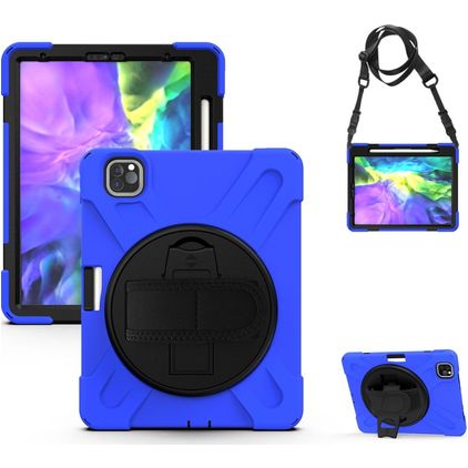 Mobigear SureGrip XGuard iPad Pro 11 Inch (2021) Hoes Hard Kunststof,Siliconen Backcover + Stylus Houder + Schouderband + Standaard - Blauw