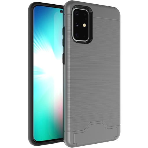 Mobigear Brushed Card Samsung Galaxy S20 Plus Hoesje Hardcase Backcover Shockproof met Pasjeshouder en Standaard - Grijs