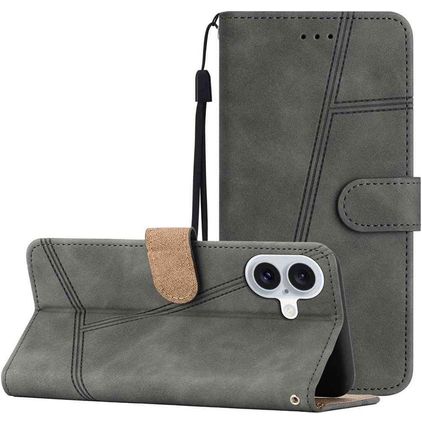 Mobigear Stitch iPhone 17 Hoesje Bookcase Portemonnee - Grijs