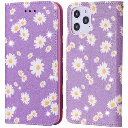 Mobigear Daisies iPhone 12 Pro Max Hoesje Bookcase Portemonnee - Paars