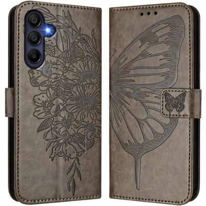 Mobigear Flowers Samsung Galaxy A17 Hoesje Bookcase Portemonnee - Grijs