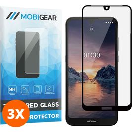 Mobigear Premium Nokia 1.3 Glazen Screenprotector - Case Friendly - Zwart (3-Pack)