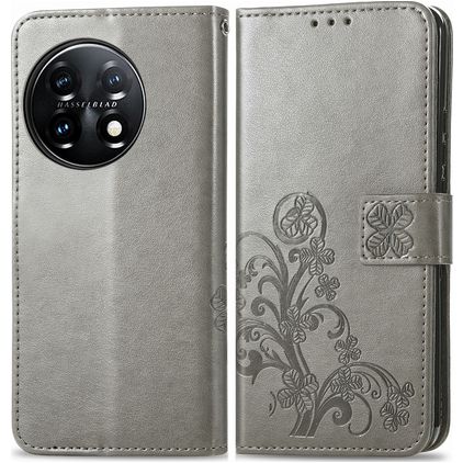 Mobigear Clover OnePlus 11 Hoesje Bookcase Portemonnee - Grijs