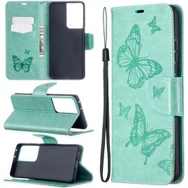 Mobigear Butterfly Samsung Galaxy S21 Ultra Hoesje Bookcase Portemonnee - Turquoise