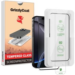 GrizzlyCoat AlignPro iPhone 16 Pro Max Glazen Screenprotector - Case Friendly + Installatieframe - Zwart