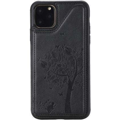 Mobigear Tree Wallet iPhone 11 Pro Max Hoesje Backcover Shockproof met Pasjeshouder en Standaard - Zwart