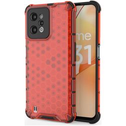 Mobigear Honeycomb Realme C31 Hoesje Hardcase Backcover Shockproof - Rood