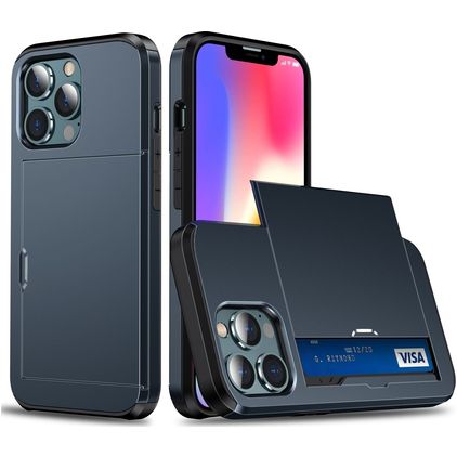 Mobigear Card iPhone 13 Pro Hoesje Hardcase Backcover Shockproof met Pasjeshouder - Blauw