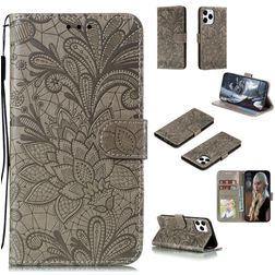 Mobigear Flowers iPhone 12 Hoesje Bookcase Portemonnee - Grijs