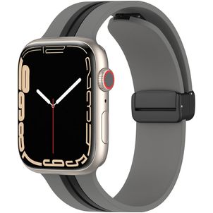 Mobigear Stripe Mag Siliconen Apple Watch Bandje Magneetsluiting - 42/41/40/38 mm - Zwart / Grijs