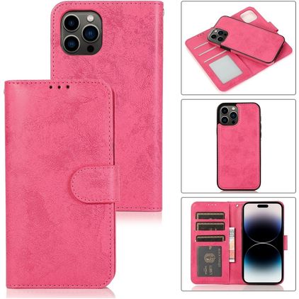 Mobigear Wallet iPhone 15 Pro Hoesje Uitneembare 2in1 Bookcase Portemonnee - Roze
