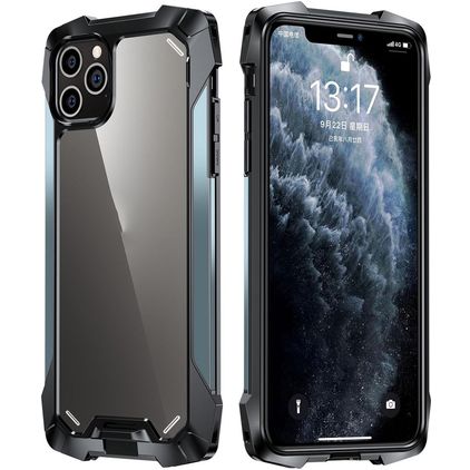 Mobigear Metal Tough iPhone 12 Pro Max Hoesje Hardcase Backcover Shockproof - Transparant / Marineblauw