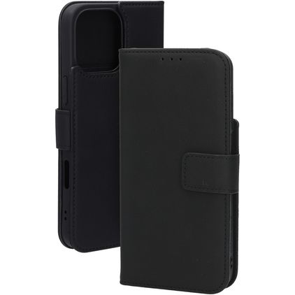 Mobiparts Wallet iPhone 16 Pro Max MagSafe Hoesje Echt Leer Bookcase Portemonnee - Zwart
