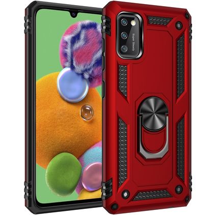 Mobigear Armor Ring Samsung Galaxy A41 Hoesje Hardcase Backcover Shockproof met Ringhouder - Rood