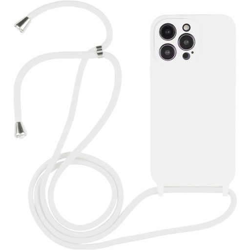Mobigear Lanyard iPhone 14 Pro Max Siliconen Hoesje met koord - Wit