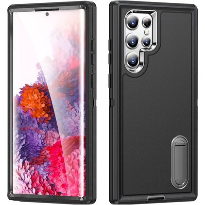 Mobigear Rugged Stand Samsung Galaxy S23 Ultra Hoesje Hardcase Backcover Shockproof met Standaard - Zwart