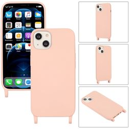 Mobigear Lanyard iPhone 14 Siliconen Hoesje met koord - Roze
