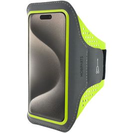 Mobiparts Comfort Fit Telefoonhouder Hardlopen iPhone 15 Pro Sport Hoesje Neopreen Sportarmband - Neon Green