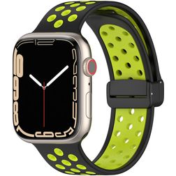 Mobigear Sport Plus Mag Siliconen Apple Watch Bandje Magneetsluiting - 42/41/40/38 mm - Zwart / Groen