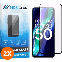 Mobigear Premium Realme Narzo 50 4G Glazen Screenprotector - Case Friendly - Zwart (2-Pack)