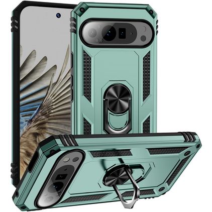 Mobigear Armor Ring Google Pixel 9 Pro XL Hoesje Hardcase Backcover Shockproof met Ringhouder - Groen