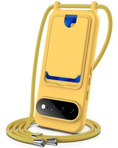 Mobigear Lanyard Card Google Pixel 11 Pro XL Siliconen Hoesje met koord en Pasjeshouder - Geel