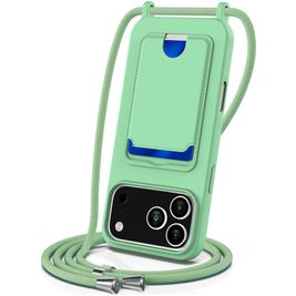 Mobigear Lanyard Card iPhone 17 Pro Max Siliconen Hoesje met koord en Pasjeshouder - Groen