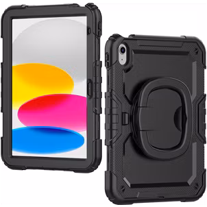 Mobilize Rotating Defender iPad 11 (2025) Hoes Hard Kunststof,Siliconen Backcover + Schouderband + Standaard - Zwart