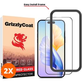 GrizzlyCoat Easy Fit iPhone 15 Glazen Screenprotector - Case Friendly + Installatie Frame - Zwart (2-Pack)