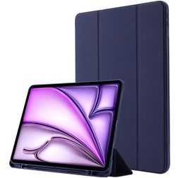 Mobigear Tri-Fold Gel iPad Air 13 Inch (2026) Hoes TPU,Kunstleer Bookcase + Stylus Houder - Donkerblauw