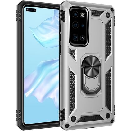 Mobigear Armor Ring Huawei P40 Hoesje Hardcase Backcover Shockproof met Ringhouder - Zilver