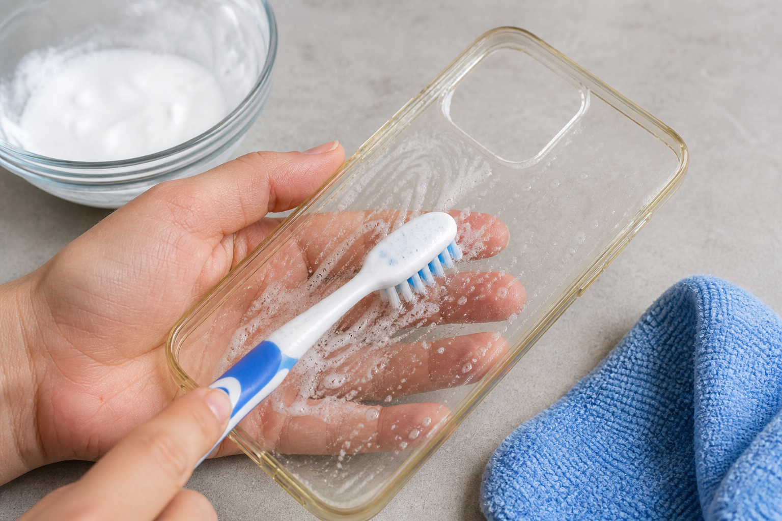 Transparant telefoonhoesje schoonmaken (tegen vergeling)