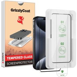 GrizzlyCoat Easy Fit iPhone 15 Plus Glazen Screenprotector - Case Friendly + Installatie Frame - Zwart