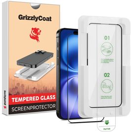 GrizzlyCoat AlignPro iPhone 16 Plus Glazen Screenprotector - Case Friendly + Installatie Frame - Zwart