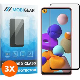 Mobigear Premium Samsung Galaxy A21s Glazen Screenprotector - Case Friendly - Zwart (3-Pack)