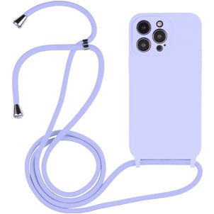 Mobigear Lanyard iPhone 15 Pro Max Siliconen Hoesje met koord - Paars