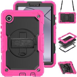 Mobigear SureGrip Xtreme Samsung Galaxy Tab A9 (2023) Hoes Hard kunststof / Siliconen Backcover + Schouderband + Standaard - Roze