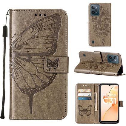Mobigear Butterfly Realme C31 Hoesje Bookcase Portemonnee - Grijs