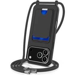 Mobigear Lanyard Card iPhone 17 Pro Max Siliconen Hoesje met koord en Pasjeshouder - Zwart