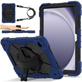 Mobigear SureGrip Xtreme Samsung Galaxy Tab A9 Plus (2023) Hoes Hard Kunststof,Siliconen Backcover + Schouderband + Standaard - Blauw