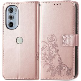 Mobigear Clover Motorola Edge 30 Pro Hoesje Bookcase Portemonnee - Roségoud